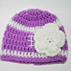 NEWBORN BABY GIRL CROCHETED HAT with WHITE FLOWER